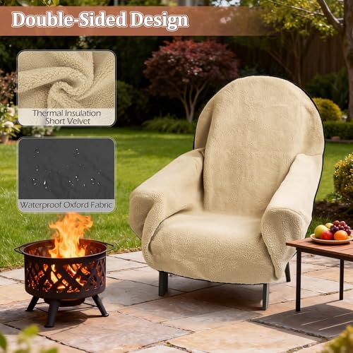 Reversible Sherpa Chair Cover Blanket with Waterproof 300D Oxford Back, Adjustable Drawstring, Non-Slip Design, Fits Chairs up to 23" – Ideal for Winter Home & Patio Use (Gray) - color: Gray