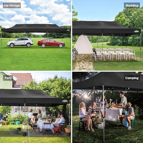 COBIZI 10x30 Heavy Duty Pop up Canopy Party Tent for Parties Weddings Events UPF 50+ Waterproof Commercial Gazebo with Roller Bag, Black(Frame Thickened) - color: Black, size: 10x30 Without Sidewall