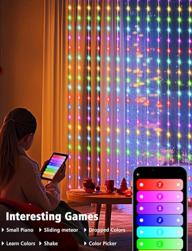 echosari Smart 600 LED Curtain Lights 20Ft x 10Ft Compatible with Alexa App Control DIY Fairy Lights, Dynamic for Backyard Home Wedding Party Decor - RGB Color Changing IC - color: Smart RGB, size: 20Ft x 10Ft