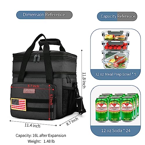 Tactical Lunch Box for Men- Large Insulated Lunch Bag-Expandable Adult Lunch Box with Adjustable Shoulder Strap-Large Lunch Tote Bag for Work Camping Fishing (Black) - color: Tactical Black