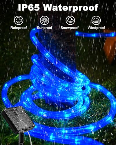 btfarm Solar Rope Lights Outdoor, 120LED 46FT Solar String Lights Outside Waterproof, 8 Lighting Modes Tree Tube Fairy Light Solar Powered for Garden Christmas Yard Party Decorations, Blue - color: Blue, size: 1 Pack
