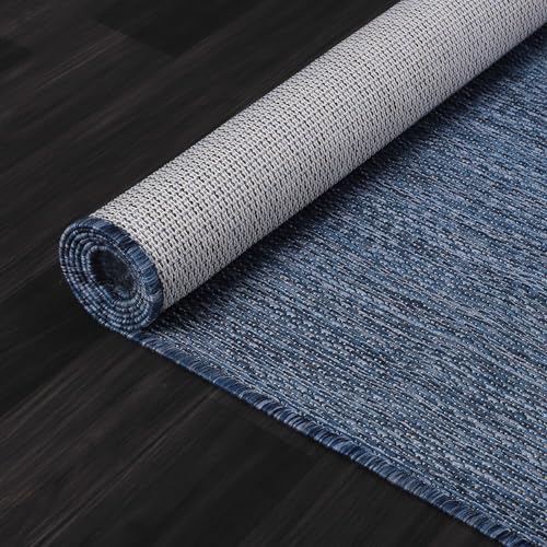 Beverly Rug Indoor Outdoor Rug 6x9, Washable Outside Carpet for Patio, Deck, Porch, Solid Modern Area Rug, Water Resistant, Azure Blue - color: Solid - Azure Blue, size: 6'7" x 9' (Rectangular)