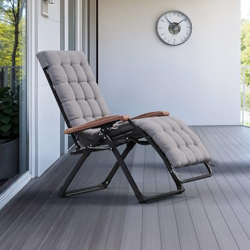 PURPLE LEAF Oversized Outdoor Reclining Chair Patio Zero Gravity Chaise Lounge Folding Chair with Removable Cushion Adjustable Headrest for Lawn Camping Beach Pool Grey - color: Grey - 1 Chair, size: Oversized – Thick Cushion