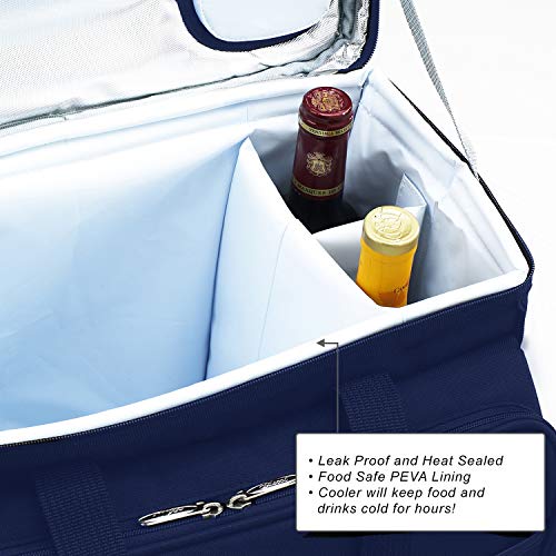 Picnic at Ascot Original Insulated Picnic Cooler with Service for 4 on Wheels-Designed & Assembled in the USA - color: Navy