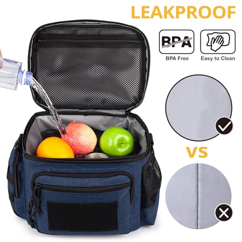 Lunch Box for Men, Tactical Lunch Bag MOLLE Webbing Leakproof Insulated Lunch Cooler Women Adult Meal with Adjustable Shoulder Strap Lunch Pail (Blue) - color: Blue, size: Medium