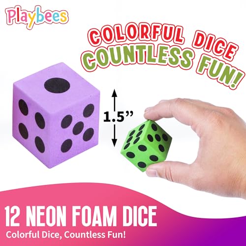 Neon Big Foam Dice Set - 12-Pack, Jumbo, and Colorful Dice for Kids - Ideal for Boosting Math Skills, Great Gifts, and Party Fun - style: 12 Pack