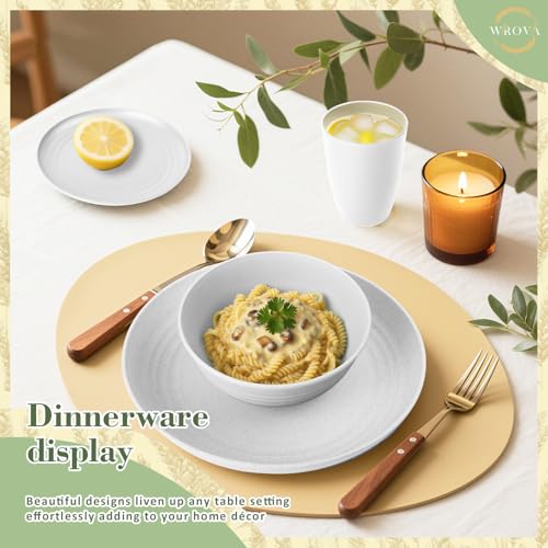 Wrova 32-piece Kitchen Alternative Plastic Wheat Straw Dinnerware Sets,Unbreakbale Dishwasher Safe Kitchen Bowls and Plates Sets with Cups,Modern Apartment Essential Dishes Set for 8.White Series - color: White, size: 32 Pack