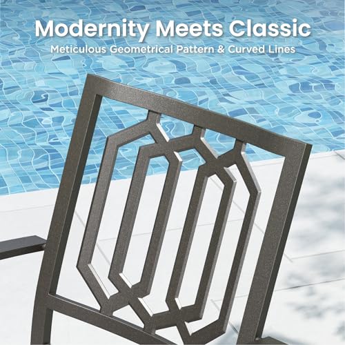 PHI VILLA 5 Piece Metal Outdoor Table and Chairs, 34.2" Metal Square Table with Umbrella Hole & Stackable Wrought Iron Chairs, All Weather Large Furniture Set for Patio, Deck, Backyard, Porch - Black - color: Hexagon Back Chair, size: 5pcs-34.2" Square Ta