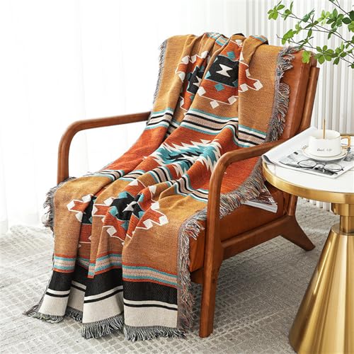 Homesy Boho Throw Blankets Southwestern Bed Throws Cover Reversible Green Aztec Southwest Blanket for Couch Chair Sofa Home Outdoor Beach Car Tent Travel Camping 51"x63" - color: Brown, size: 51"x63"
