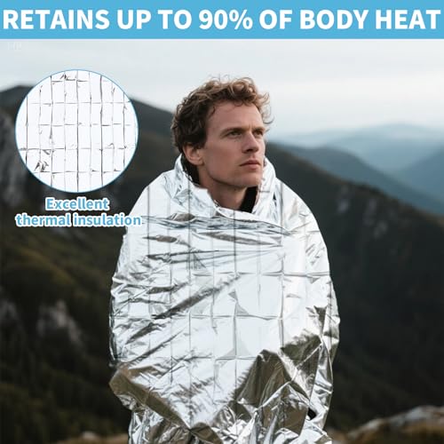FRONTLINE Mylar Emergency Blankets 54" x 84" | Lightweight Thermal Survival Space Blanket, Waterproof & Windproof Foil Blanket for Camping, Hiking, First Aid & Disaster Preparedness (4)