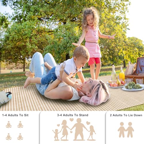 SAMSIER Outdoor Picnic Blankets Waterproof Foldable Sandproof, Large Gingham Cute Picnic Mat Washable Portable for Park Beach Camping Courtyard (Coffee, 60"×80") - color: Coffee, size: 5' x 6'8" (Rectangular)