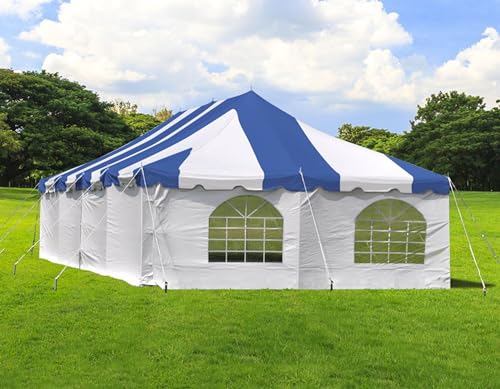 Party Tents Direct 20 x 40 Weekender Pole Tent with Sidewalls, Heavy Duty Waterproof PVC Blue and White Canopy, Easy Up Outdoor Event Pavilion Gazebo for Weddings, Parties, Graduations, and Banquets - color: Blue, size: 20' x 40'