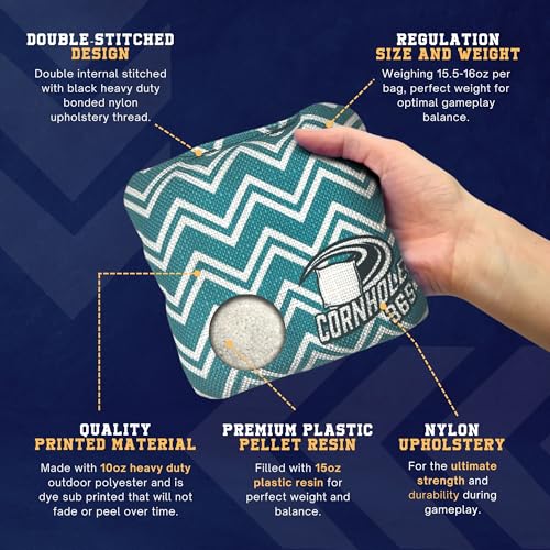 Cornhole365 Themed Cornhole Bag - All-Weather, Heavy-Duty & Durable Polyester Fabric, Resin Filling, Double-Stitched Duck Cloth - Professional Cornhole Bean Bags for Indoor & Outdoor Use - Set of 8 - color: Chevron