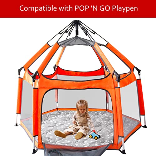 Hexagon Playpen Mat Compatible with POP 'N GO Baby Playpen, 59 Inch Hexagon Playpen Mattress Pad, Non Slip and Padded Play Mat Grey with Star Print - color: Grey With Star, size: for POP 'N GO Playpen