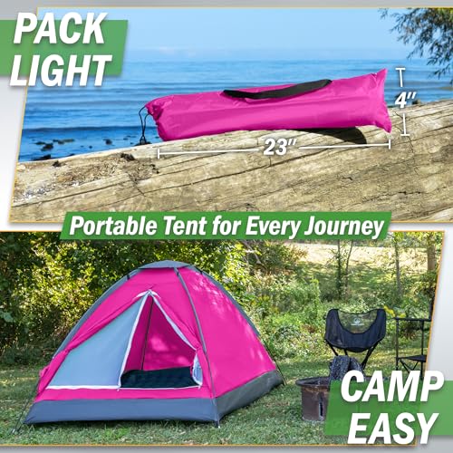 2 Person Outdoors Camping Tent with Rain Fly and Carrying Bag - Lightweight Outdoor Pop Up Tents for Camping Essentials, Music Festivals, Backpacking, Hiking, or Beach Shelter by Wakeman Outdoors - color: Pink