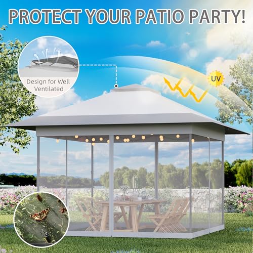 Bezseller 13x13 Pop Up Gazebo with Mosquito Netting – Easy 1-Person Setup, Water-Resistant Backyard Canopy for Family Patio & Garden Use,Light Grey - color: Light Grey, size: 13"x13"