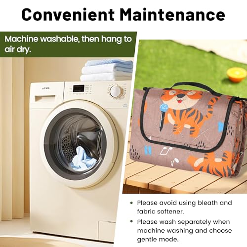 Dimatic Cute Picnic Blankets 78"x78" Extra Large Beach Blankets Waterproof Sand Proof Foldable Portable for Outdoor Family Camping - color: Dancing Tiger