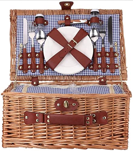 Wicker Picnic Basket for 2 with Waterproof Picnic Blanket and Cutlery, Picnic Set with Sand-Proof Beach Mat, Willow Gift Hamper for Outdoor Lake Beach Camping and Party
