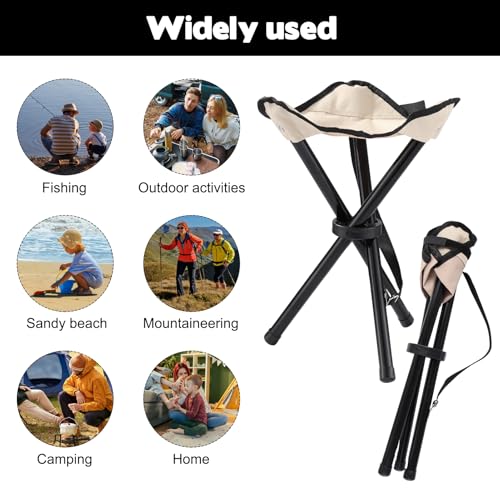 Travel Folding Camping Stool, 14.6 inches Lightweight Outdoor Tripod Chair and Maximum weight 210 lbs Portable Party Chair Fishing Chairs Seat for Camp Hiking Beach Garden and Painting (Khaki) - color: Khaki