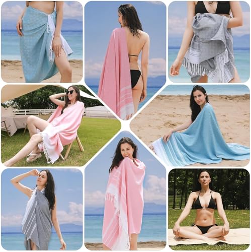 Genovega 6 Packs Oversized Turkish Beach Bath Towel Set Bulk 74"x38" Extra Large Sand Free Quick Dry Swim Camping Pool Clearance Towels Travel Blanket Adult Essentials Royal Blue Stripe - color: Multi Stripe Eight