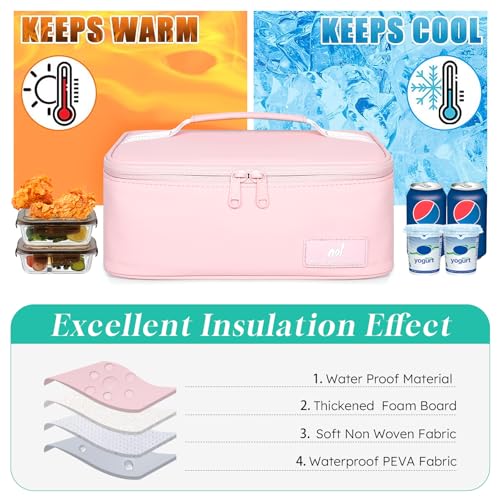 NOL Natural Organic Lifestyle Insulated Lunch Bag for Adults – Compact Cooler Lunch Box with Food-Grade Lining, Waterproof Lunch Bag for Work, Travel | Portable Thermal Meal Tote with Handle, Pink - color: Pink, size: Small (4.5 Liters)