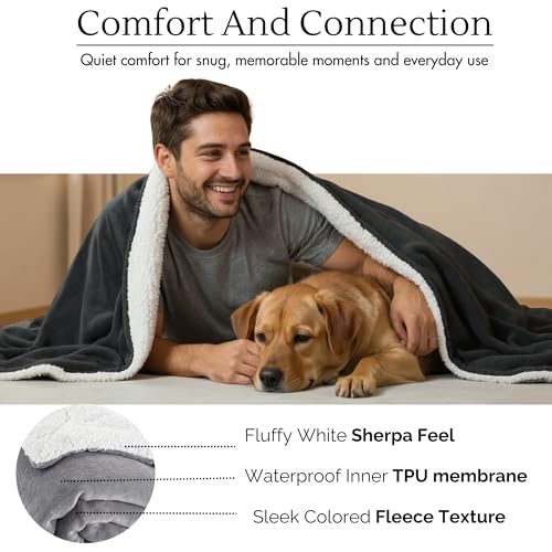 Waterproof Blanket for Bed Intimacy (90"x 80" King Size) Reversible Fleece | Sherpa, Love Blanket, Water Proof TPU Stain Proof Couch Furniture Mattress Winter Large Dog Bed Cover - Black - color: Black, size: 90 x 80 inch