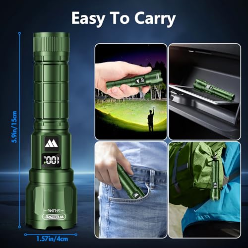 WdtPro LED Rechargeable Flashlight 2 Pack, 3 Modes Super Bright High Lumens Flashlights, Zoomable Tactical Flash Light with LCD Display, IP65 Waterproof Flashlights for Home Emergency Camping - Green - color: Green