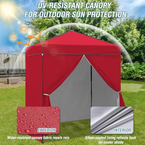 EAGLE PEAK 6x4 Instant Pop Up Canopy Tent with 4 Side Wall Panels, Straight Leg Sun Shelter, Portable Canopy with Carry Bag for Camping, Beach & Sports, Red - color: Red, size: Four Walls