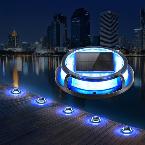 LUTEC 4 Pack Solar Deck Lights Driveway Dock 12 LEDs Light Solar Powered Outdoor Waterproof Road Markers for Step Sidewalk Stair Garden Ground Pathway Yard (Blue) - color: Blue, size: 4 Pack