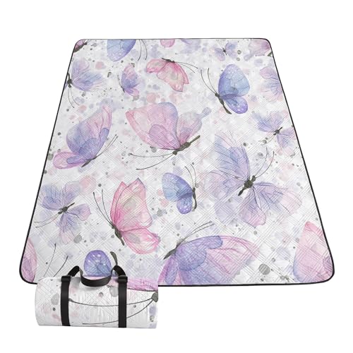 Outdoor Picnic Blanket,Portable Sandproof Waterproof Picnic Mat,Pink Butterfly Printed Camping Beach Mat for Sand and Wet Grass Hiking (Pink Butterfly S) - color: Purple Pink Butterfly, size: Standard - 59"x78"