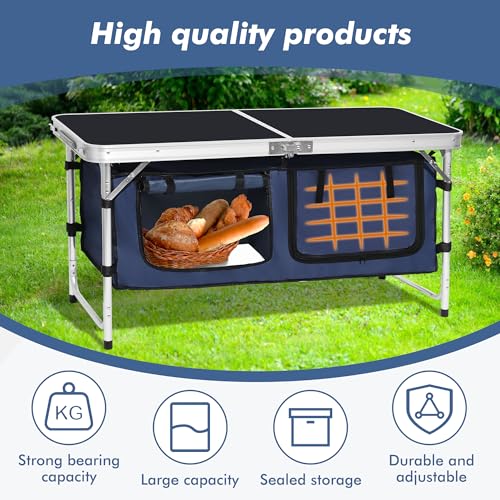 Camp Field Camping Folding Aluminum Table with Adjustable Legs for Outdoor Travel Beach, Backyards, BBQ, Party and Picnic Foldable Table - color: Black