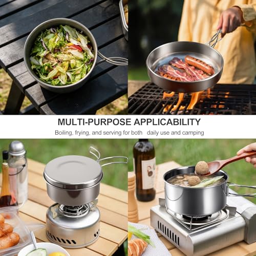 Stainless Steel Camping Cookware Mess Kit - Portable Backpacking Cooking Set with Pot/Plates/Cups & Storage Bag, Outdoor Cookware for Hiking, Picnic, Camping & Backpacking Adventures（8PCS）