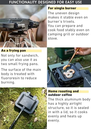 camping moon Sandwich Maker Hot Sand Single Burner Gas Fire Open Fire Compact Aluminum TT-1315 (Black w/bag) - color: Black w/ bag