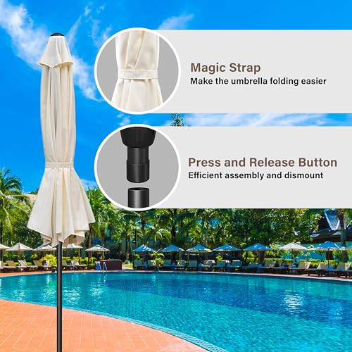 HealSmart 9ft Patio Umbrella with Push Button Tilt/Crank, Outdoor Table Market Yard Umbrella with 8 Sturdy Ribs for Garden, Backyard, Deck, Pool, Beige - color: Beige, size: 9FT
