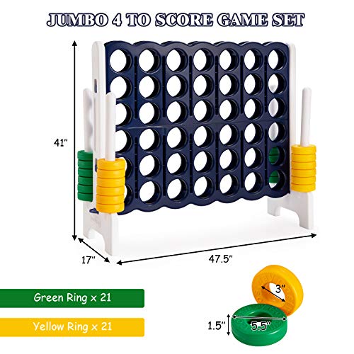 COSTWAY Jumbo 4-to-Score Giant Game Set, 4 in A Row for Kids and Adults, 3.5FT Tall Indoor & Outdoor Game Set with 42 Jumbo Rings & Quick-Release Slider, Perfect for Holiday Party & Family Game - color: Dark Blue
