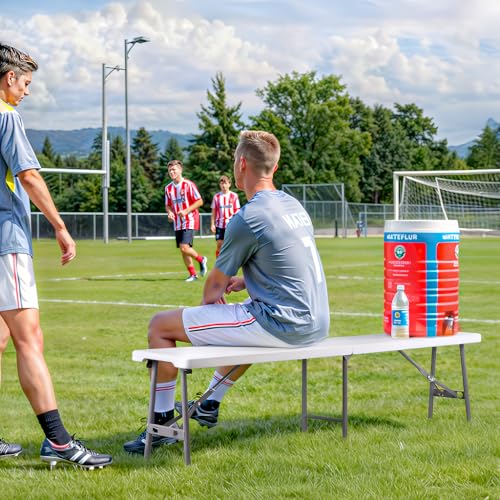 ZENY 6ft Plastic Folding Bench, Portable Outdoor Bench for Picnic Camping Dining Party Garden, Soccer Multipurpose Entertaining Activities, White