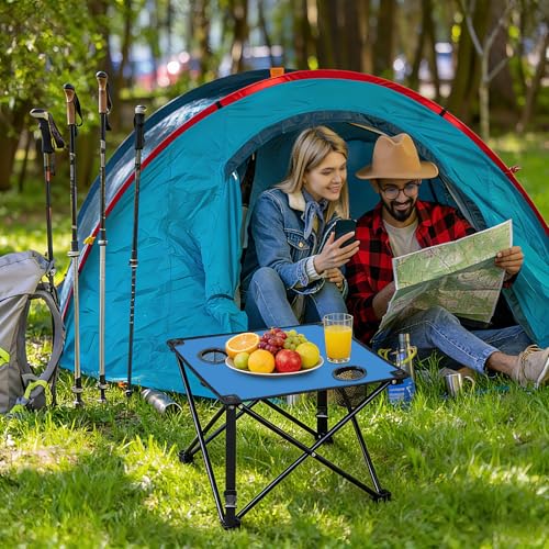 Moclever Foldable Camping Table–Ultralight Portable Table with Cup Holders&Carry Bag, Perfect for Outdoor Adventures,Picnic,Beach, BBQ,Hiking & Home Use - style: 1 Pc Blue