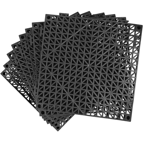MYFAMIREA Modular Interlocking Cushion 8 Pack 11.8" x 11.8" Rubber Floor Tiles Non-Slip Splicing Drainage Mats for Deck, Black - size: 8 PCS