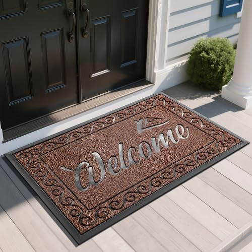 Yimobra Welcome Mat, Heavy Duty Sturdy Door Mats for Home Entrance Outdoor Indoor, Front Doormat for Outside Patio Floor Entry Porch Garage Office, Waterproof, Low Profile, 47X32 Inches, Maroon - color: Maroon, size: 47x32 Inch