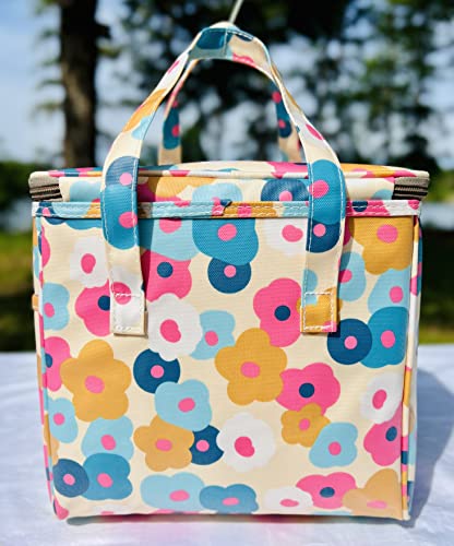 Kwang Min Floral Insulated Lunch Bag for Women,Reusable Lunch Box,Large Cooler for Office,Picnic Outdoors,Premium Quality Waterproof Fabric,Ideal Gift for Outdoors and work (Beige MidSummer Daisy) - color: Beige MidSummer Daisy