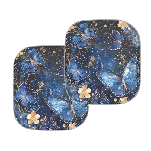 Blue Butterfly Automotive Window Sunshades 2 Piece Foldable Summer Outdoor Sun UV Rays Blocker Sun Visor Auto Protective Accessiors Universal Fit Most Cars - color: Blue Butterfly