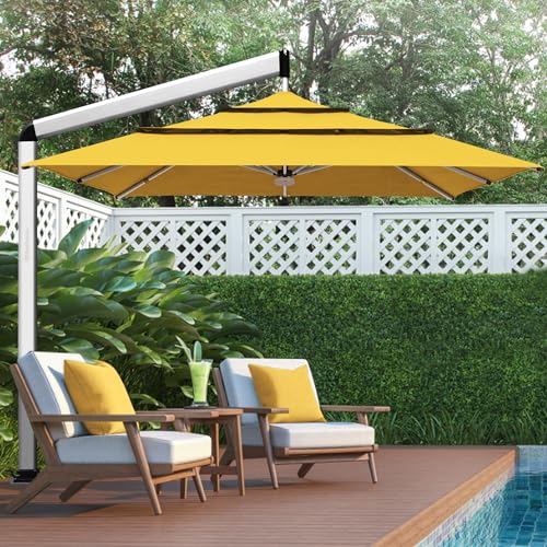 EliteShade USA Atlas 3-Tier 10x10FT Full Aluminum Cantilever Patio Umbrella for Outdoor Restaurant Garden Courtyard Deck Pool and Marketing with Light (No battery), Sunflower Yellow - color: Sunflower Yellow, style: 10FT Atlas