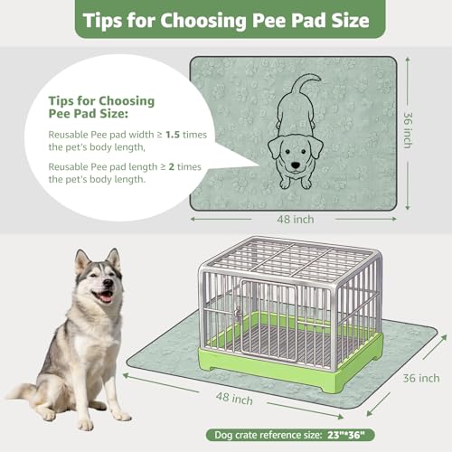 LOOBANI Washable Pee Pads for Dogs: 2 Pack Super Absorbent Reusable Puppy Pads, Leakproof and Waterproof Dog Training Pads Whelping Pads for Potty, Floor, Crate, Couch Bed and Travel, 36"x48" - color: Green Dog Element, size: 36"x48"(Pack of 2)