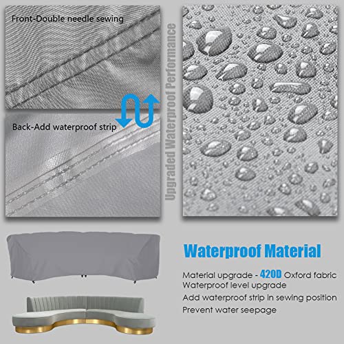 Curved Sofa Cover Outdoor Curved Sectional Sofa Cover Patio Furniture Couch Protector Waterproof Half Moon Sofa Set Cover with Windproof Elastic Cord for Garden Indoor All Weather Protection - size: 90x45.5x34in(228x116x86cm)