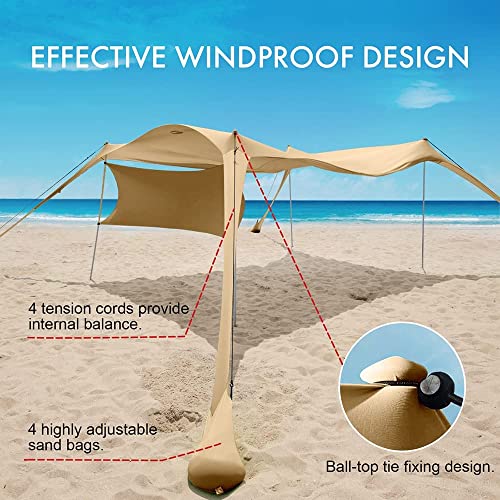 Beach Canopy Tent Shade with Sidewalls 10x10FT, 6.6FT Tall, UPF50+ Sun Shelter, Windproof & Water Resistant, Includes Guylines Sand Shovel Stability Poles, Easy Up for Beach Outdoor Camping Backyard - color: Flaxen