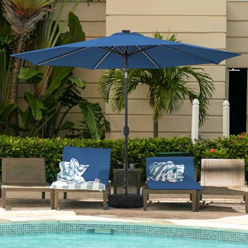 Sundale Outdoor Olefin 5-Year-Non-Fading Solar 104 LED 11FT Solar Patio Umbrella with Sand Bag Base, Outdoor Umbrella with Tilt and Crank, Navy - color: Navy Blue, size: 11FT