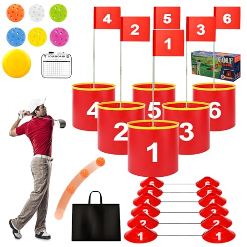 FINCOME Golf Yard Bucket Games 6 Holes Golf Practice Game with Flag, Golf Chipping Game for Kids and Adults Outdoor Indoor Park, Beach, Backyard, Lawn - size: 6 SET