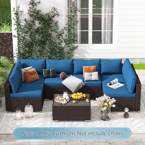 HOMREST Outdoor Replacement Cushions for Patio Furniture,Water-Repellent Sofa Cushion for 6-Seat Rattan Wicker Sectional Patio Conversation Sets,14-Piece Cushions Set for Outdoor Couch-Blue - color: Blue, size: 6 Seat