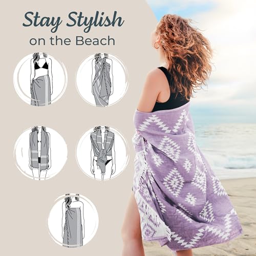 Turkish Towels Beach Towels Oversized (35”x67”) Beach Towels for Adults Quick Dry and Sand Free Beach Towel Beach Blanket 100% Cotton Turkish Towel - Lilac Purple - color: Vintage Lilac