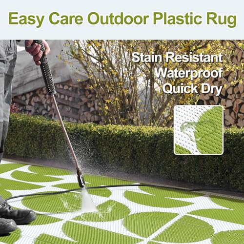 Wonnitar Outdoor Rugs 8x10 Waterproof Plastic Straw Rug, Large Outdoor Camping Rug for RV, Reversible Portable Outside Lightweight Area Rug for Backyard Balcony Beach Picnic (Green,8'x10') - color: Green, size: 8' X 10' (Rectangular)